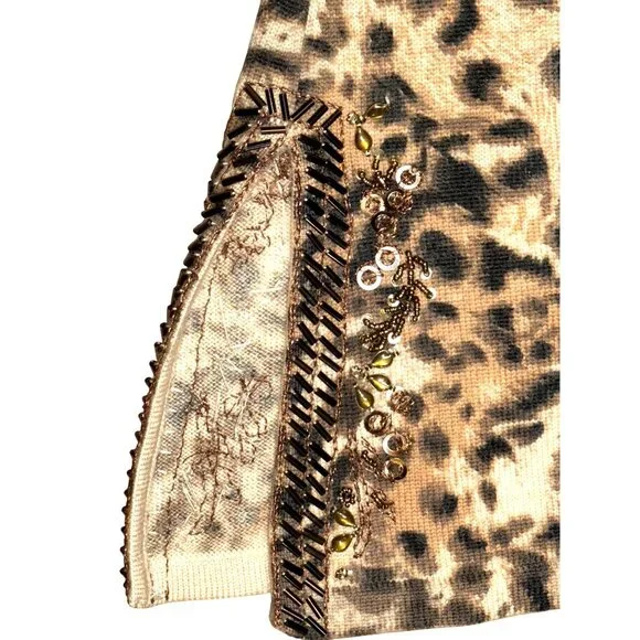 Dana Buchman Medium Vintage Leopard Merino Wool Beaded Top City Luxe Embellished - Picture 13 of 14